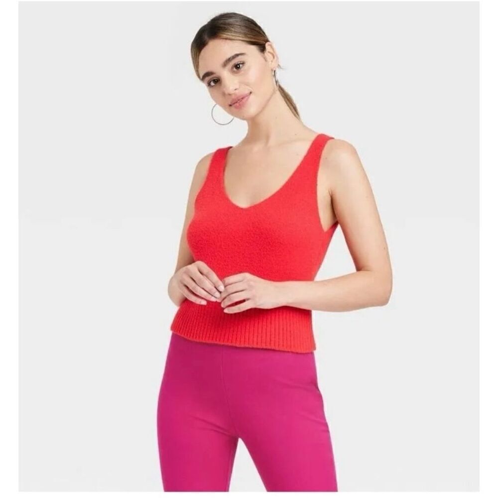 NWT Womens A New Day Vibrant Red Fuzzy Sleeveless Tank Top Sweater - Sz 4x